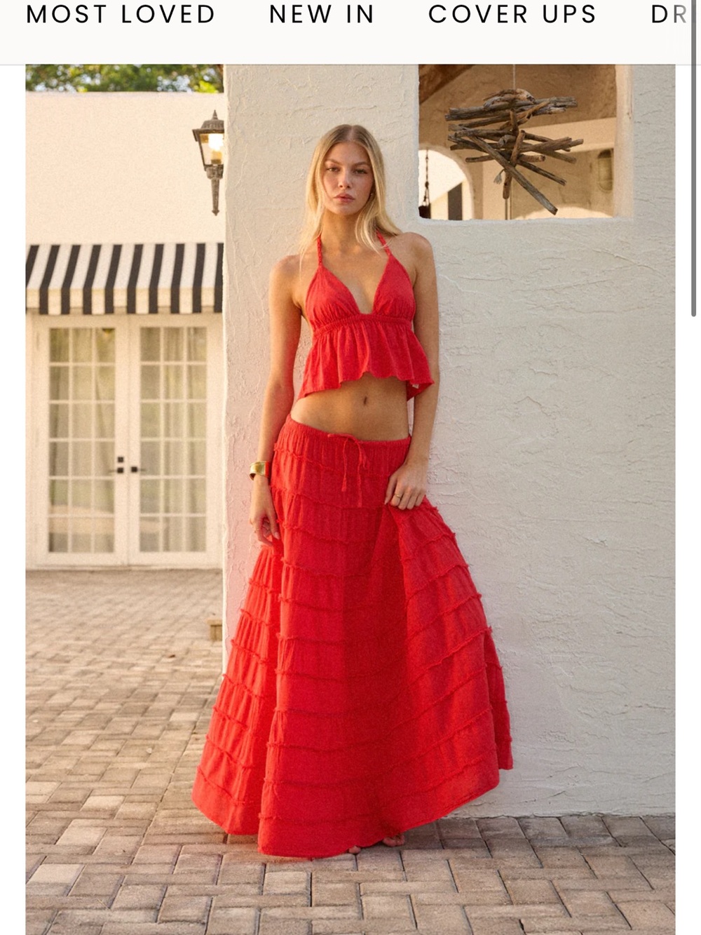 Blanco by Nature Brielle cherry red 100% cotton maxi skirt NWT S